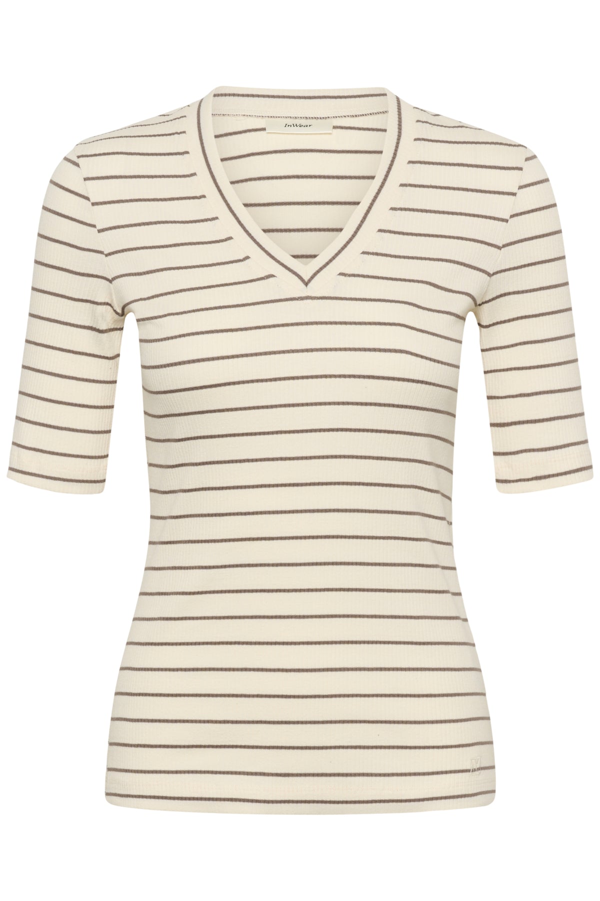 InWear Dagna Ceme/Coffee Striped V-Hals T-skjorte