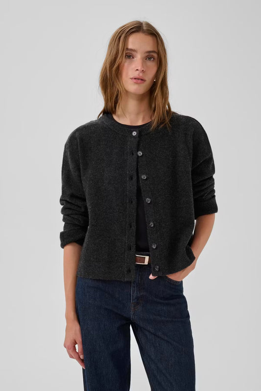My Essential Wardrobe The Knit Dark Grey Melange Cardigan