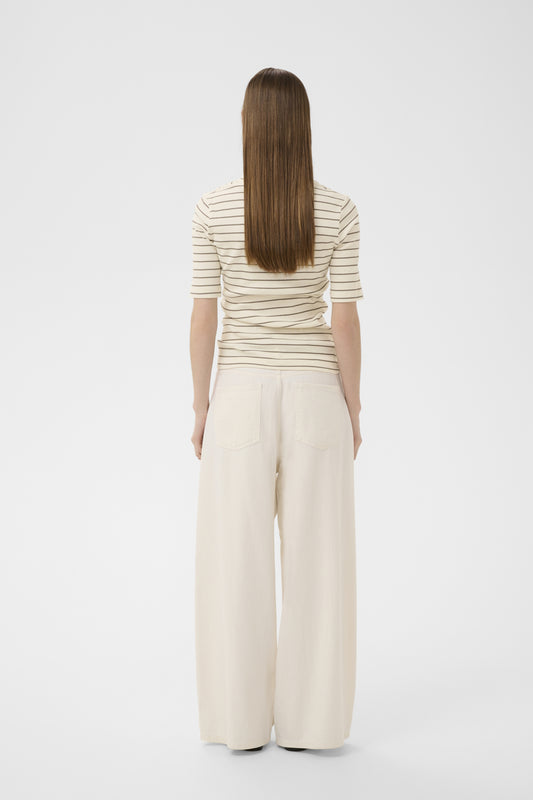 InWear Dagna Creme/Coffee Striped V-Hals T-skjorte