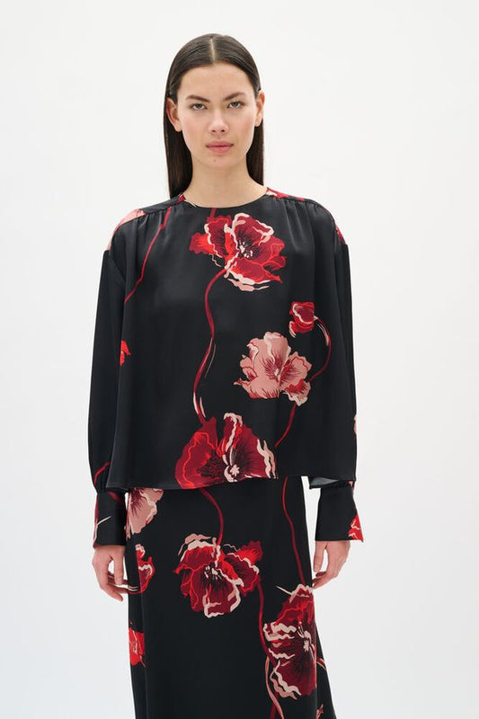Inwear Dawn Black Poppy Rose Bluse