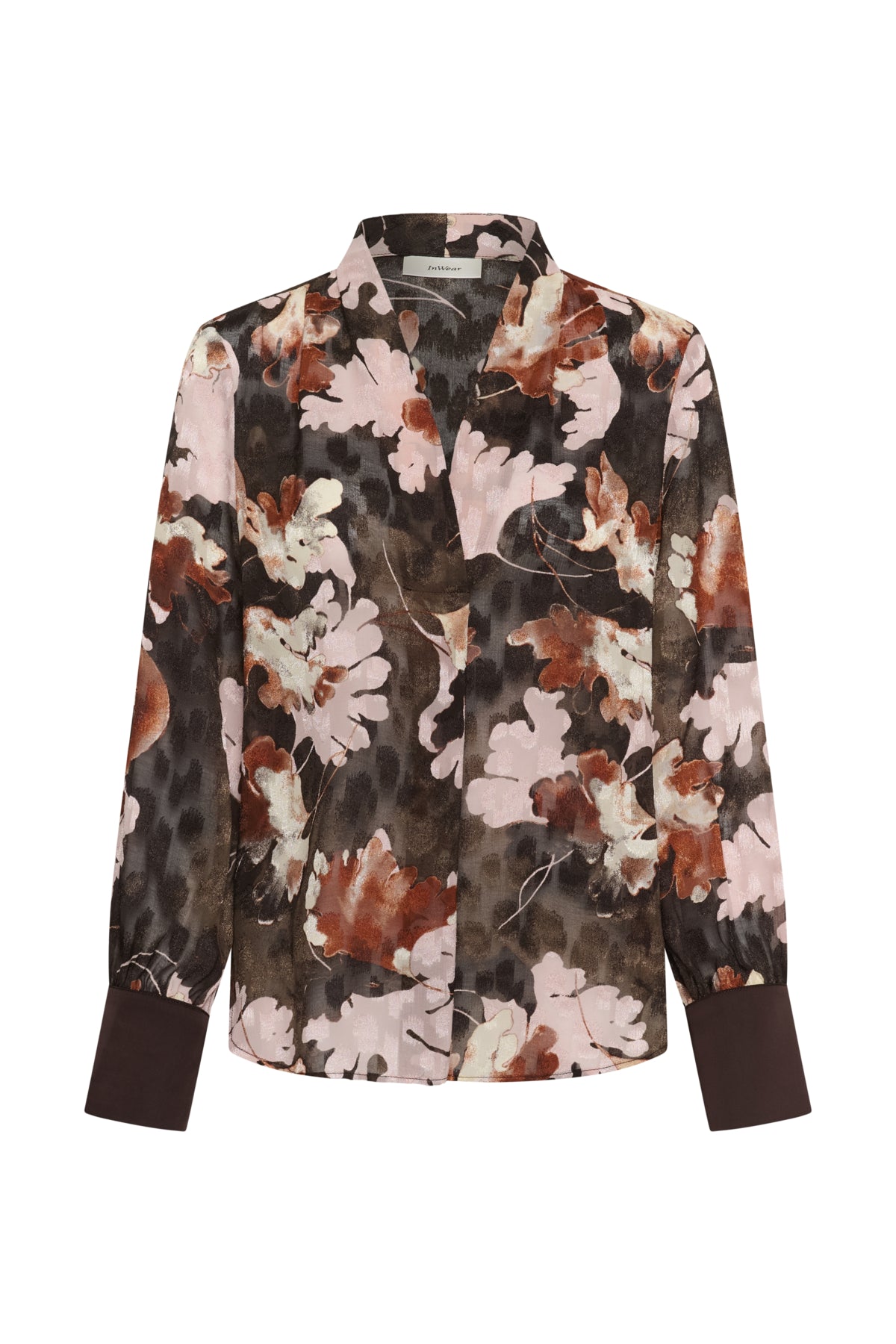 InWear Mason V-neck Brown W Pink Leaves Bluse