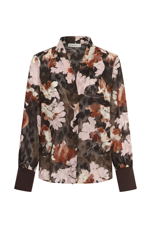InWear Mason V-neck Brown W Pink Leaves Bluse