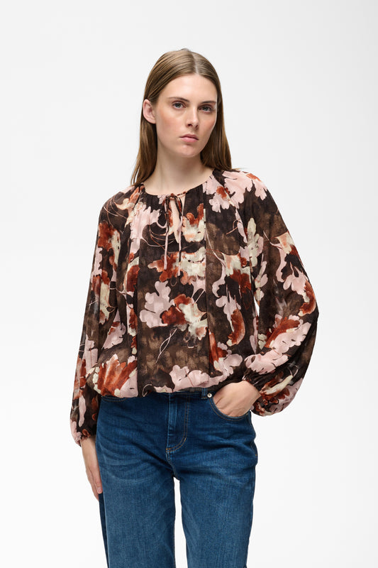 InWear Mason Balloon Brown W Pink Fall Leaves Bluse