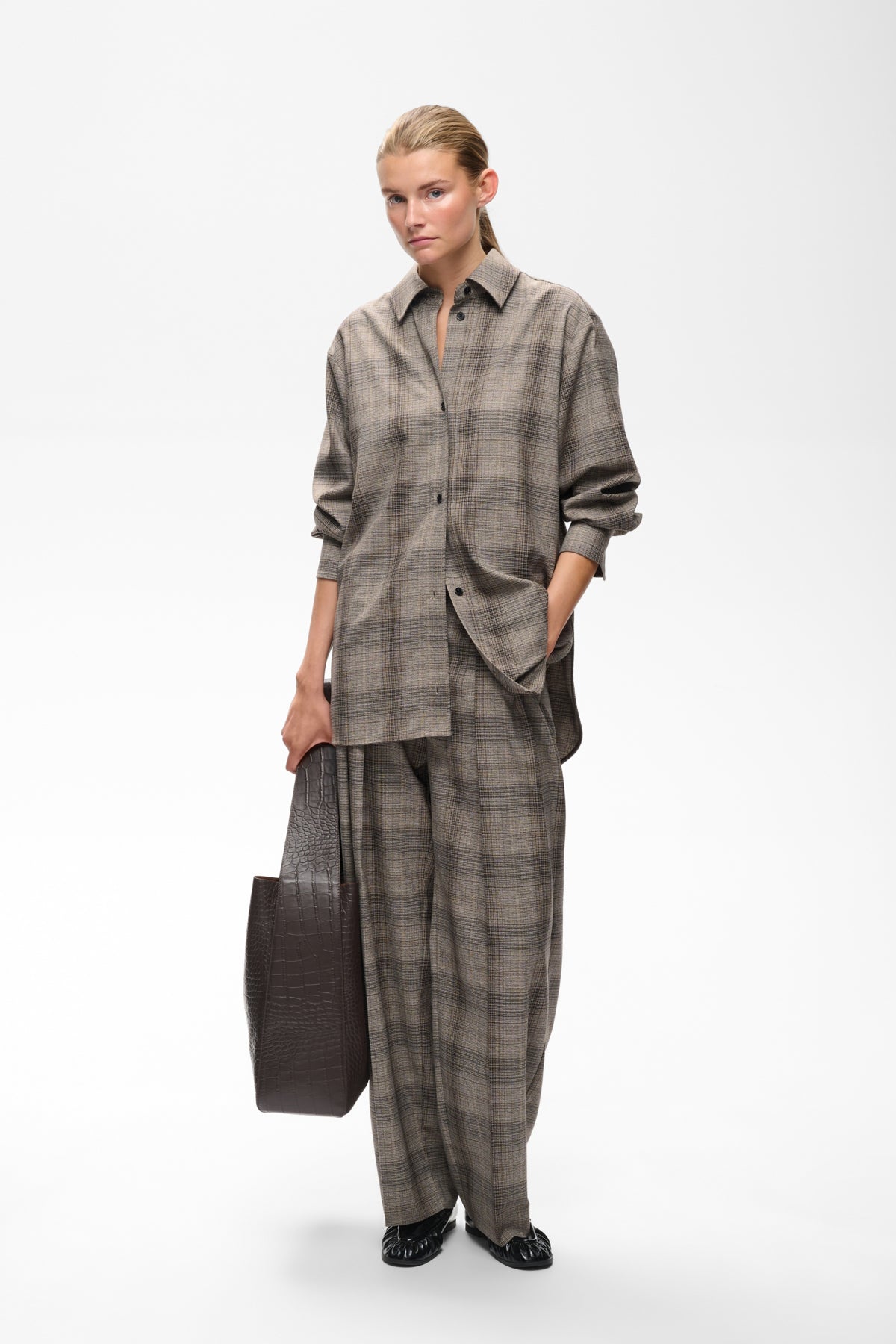 InWear Checkie Brown Fall Check Barrel Pant