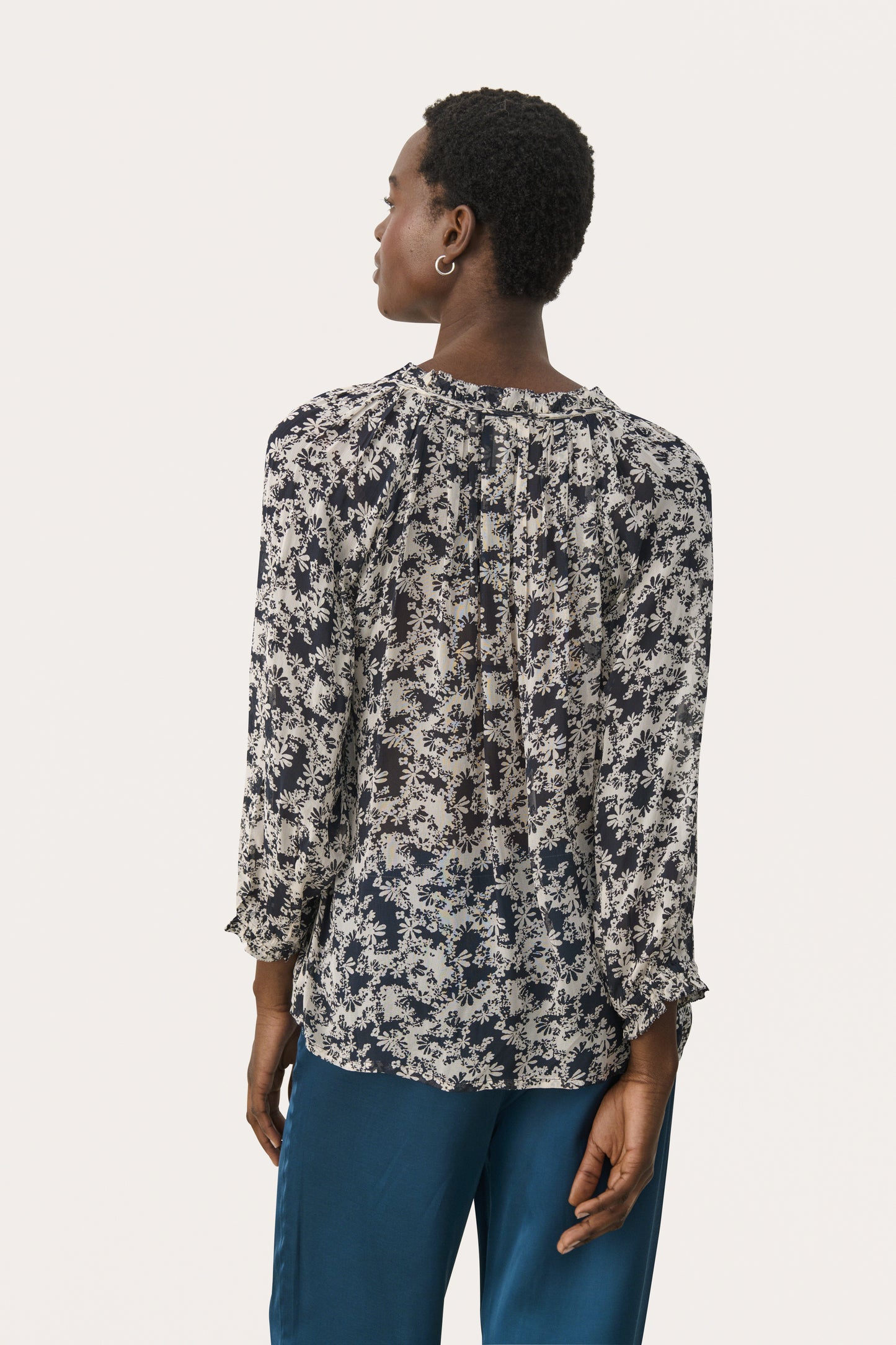 Part Two Elsia Dark Navy Contrast Flower Bluse