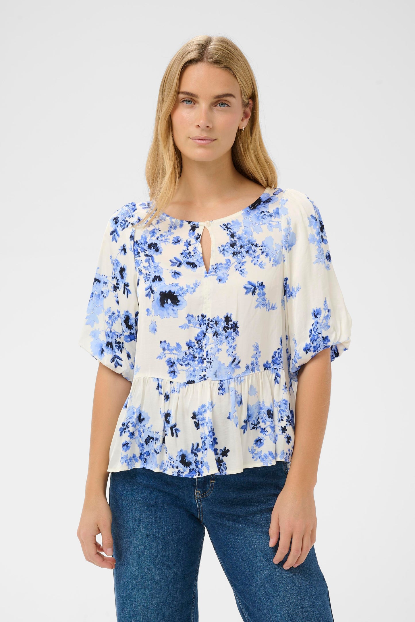 Part Two Azelia Blue Shaddow Flower Blouse