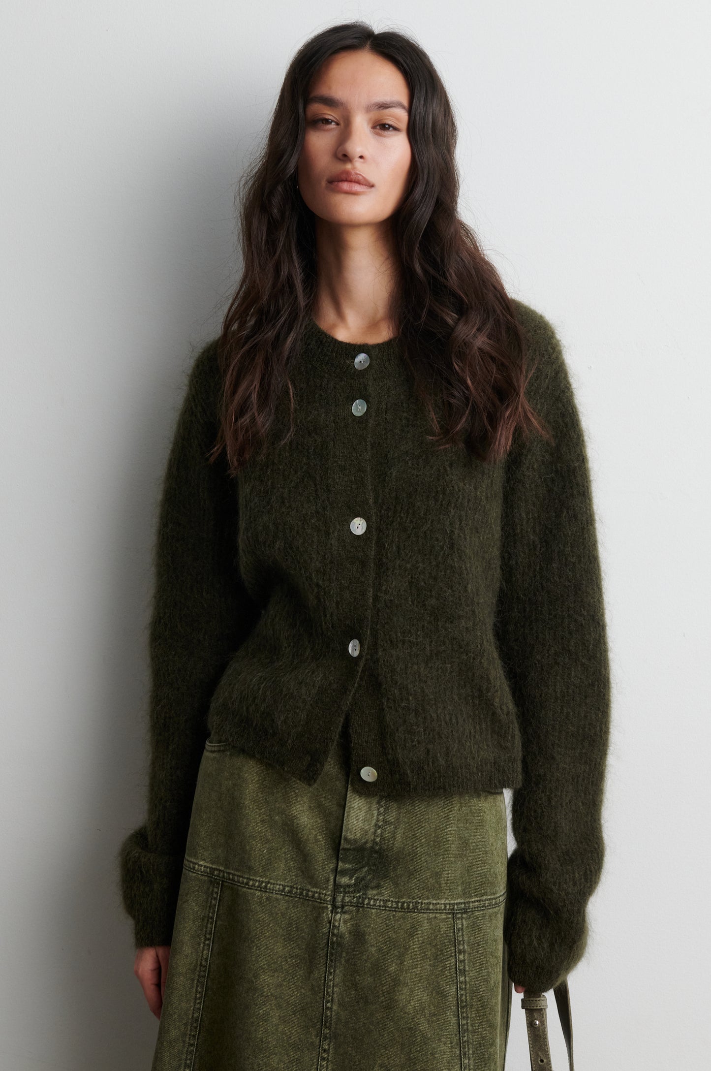 Second Female Andrea Knit LS Black Olive Cardigan