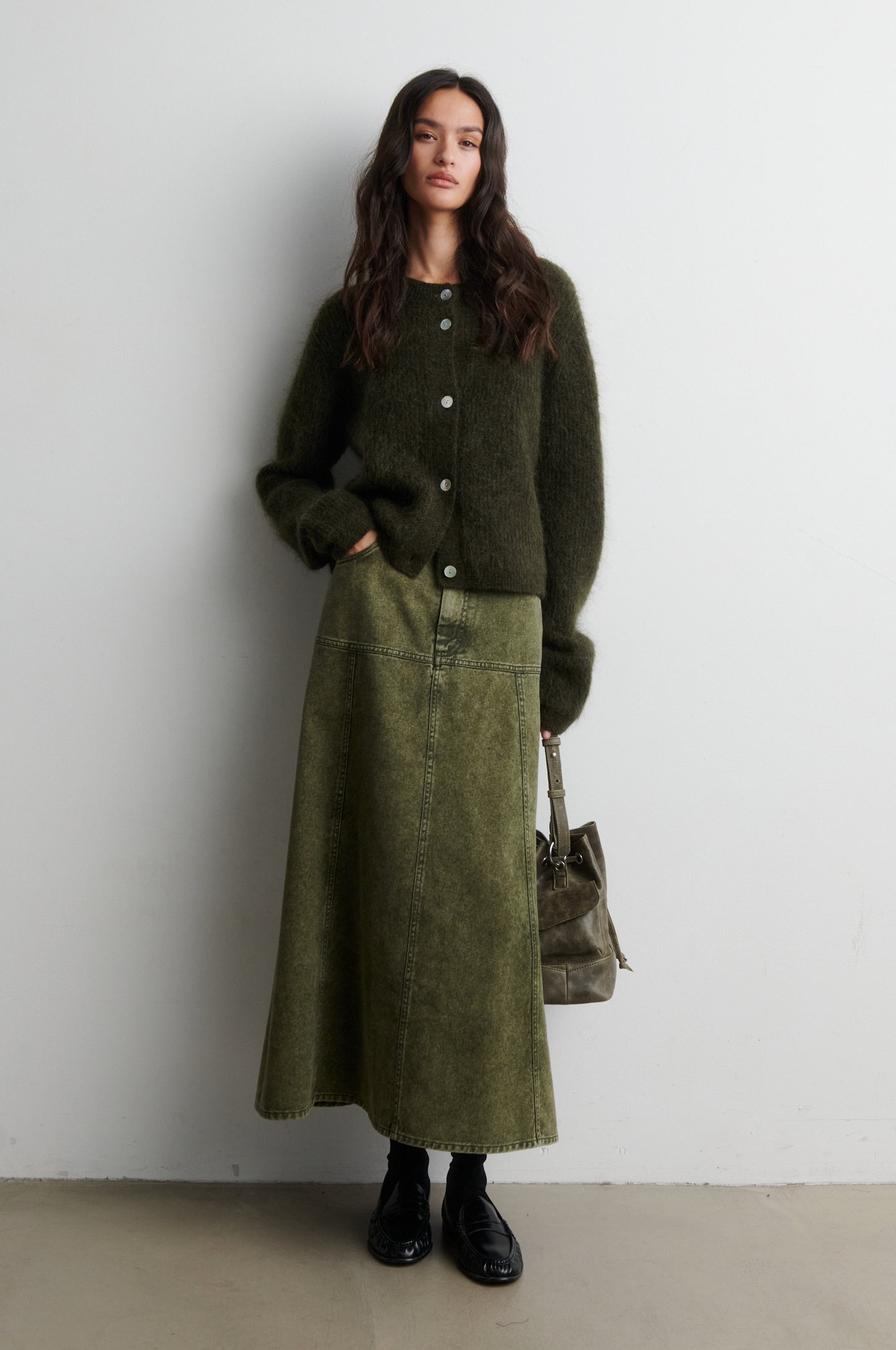 Second Female Andrea Knit LS Black Olive Cardigan