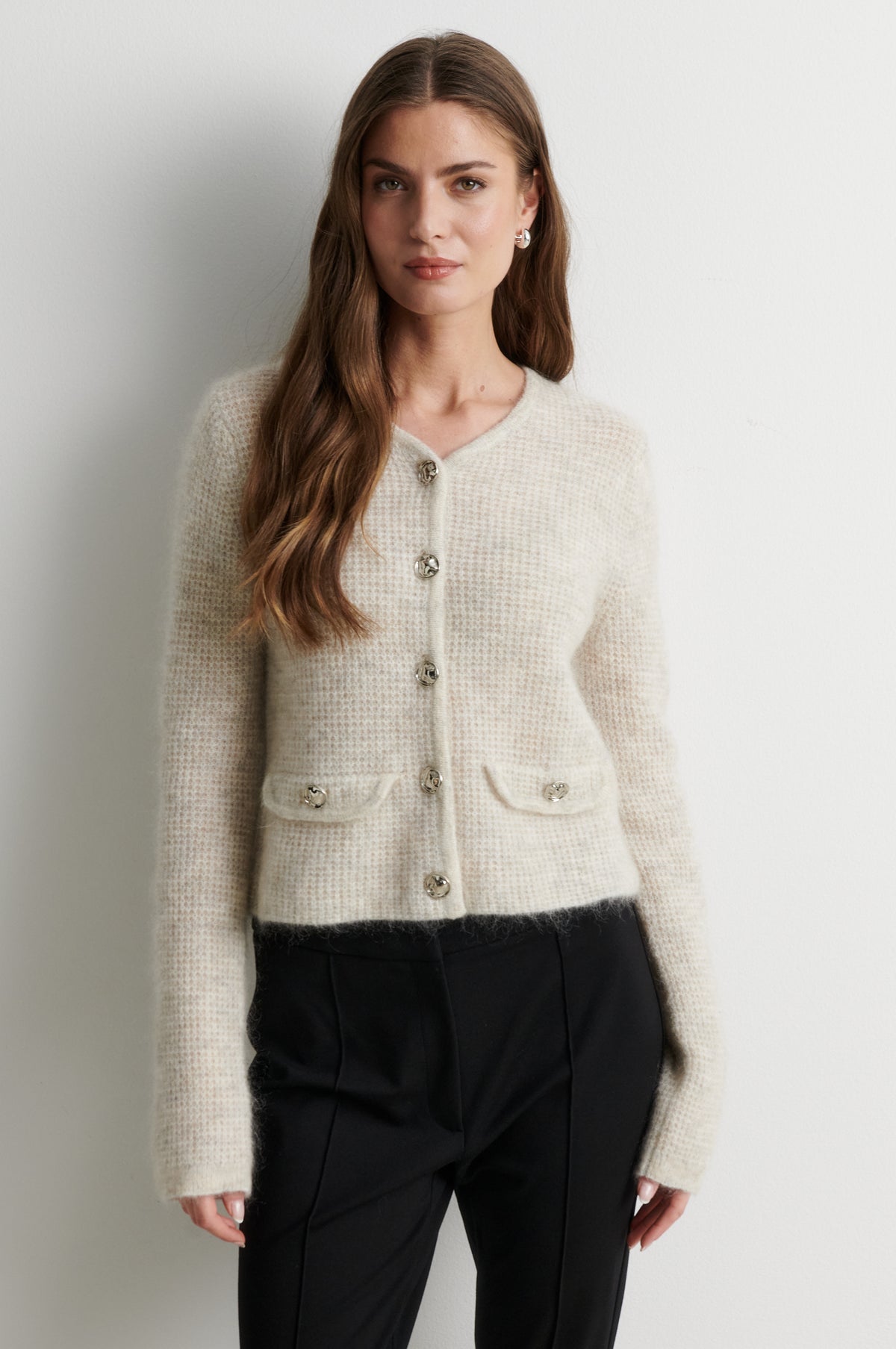 Second Female Andrea Knit Structure Birch Cardigan