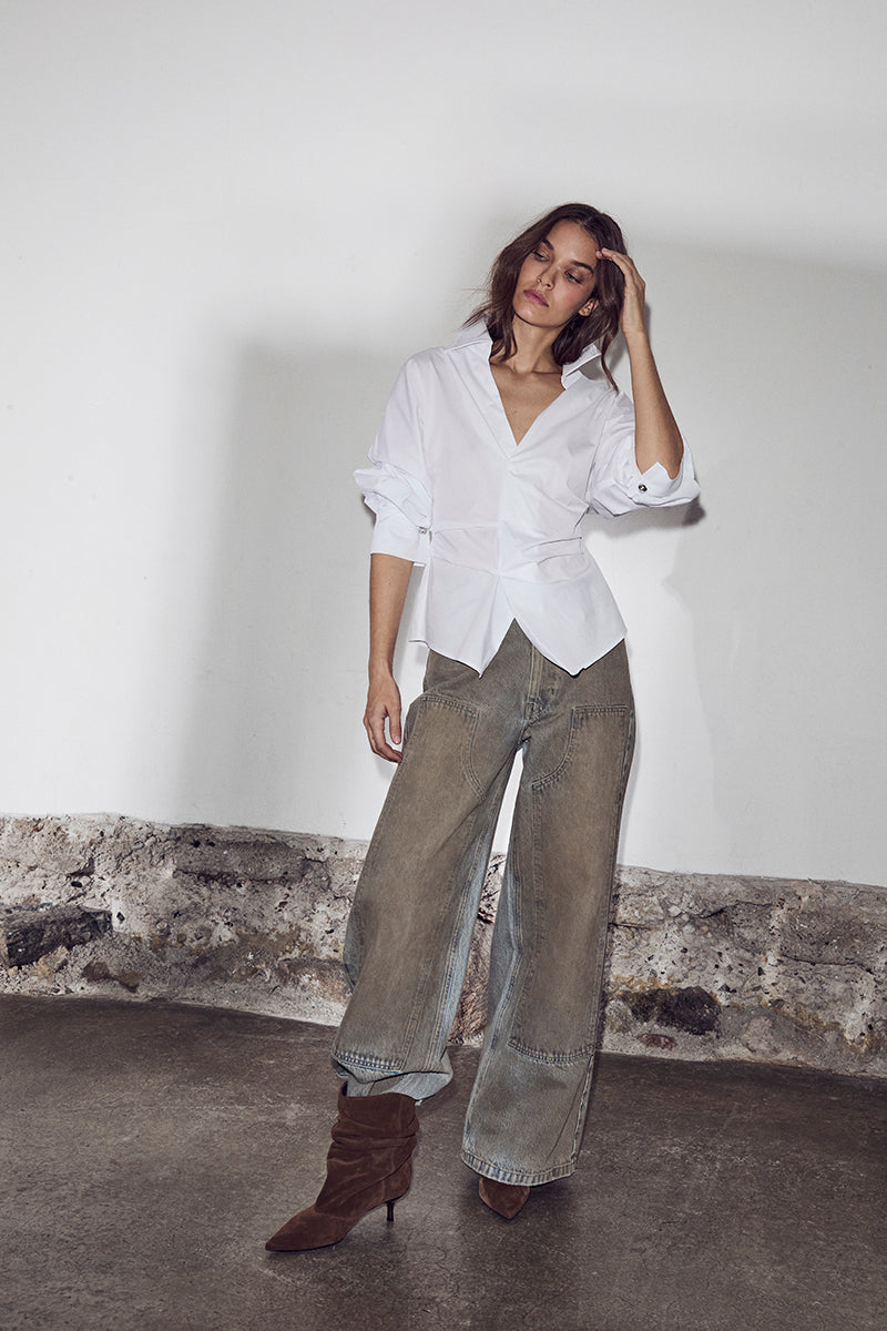 HAUTE L'AMITIE Bell Zip Ball Hvit Skjorte