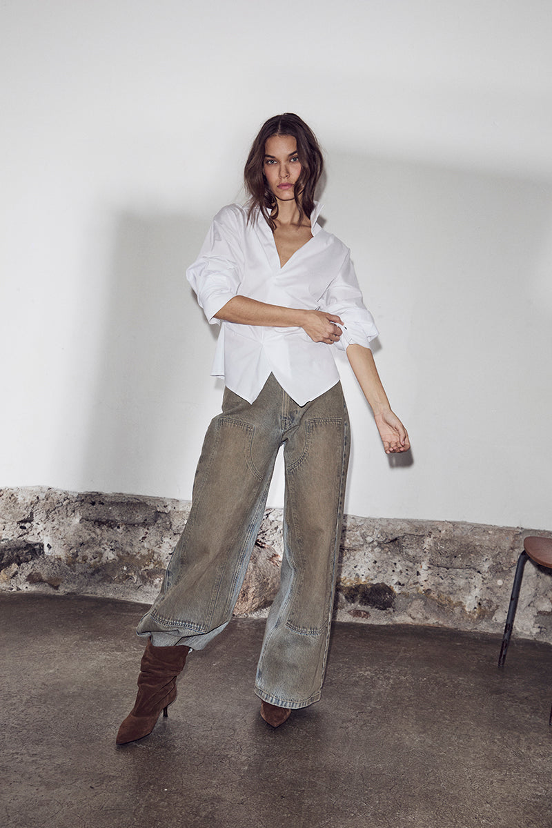 HAUTE L'AMITIE Bell Zip Ball Hvit Skjorte