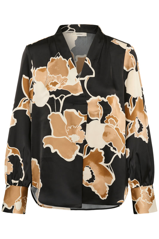 InWear Dawn V-Neck Black Stretch Flower Bluse