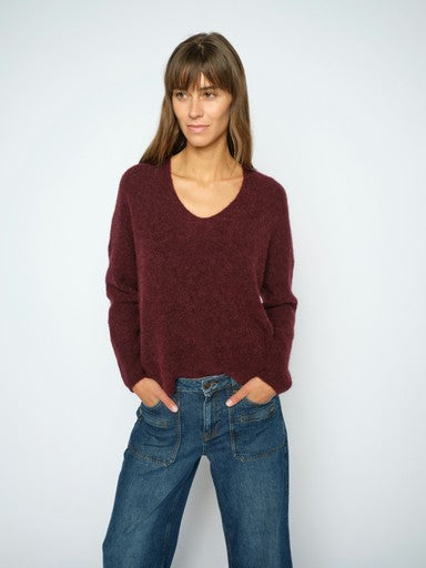 Mos Mosh Thora Port Royale V-neck Knit  Burgunder Genser