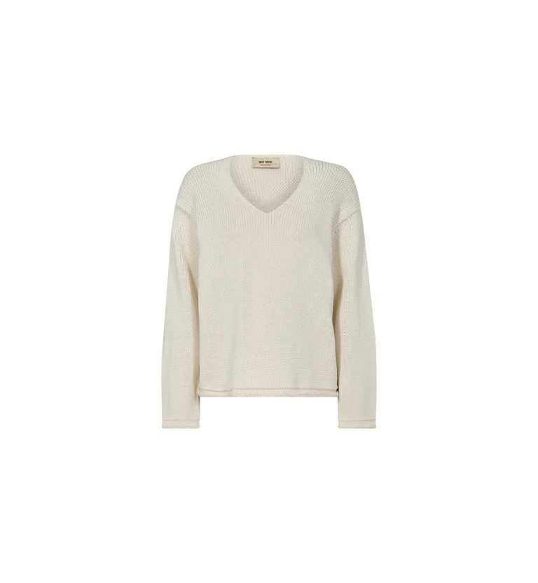 Mos Mosh Bine LS Ecru V-Neck Knit