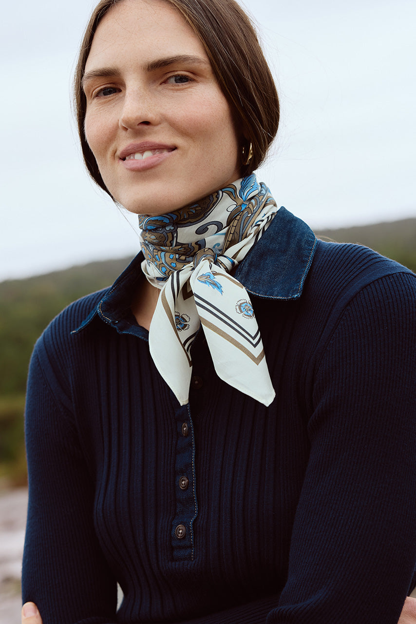 Katrin Uri Paisley Cream Silk Scarf