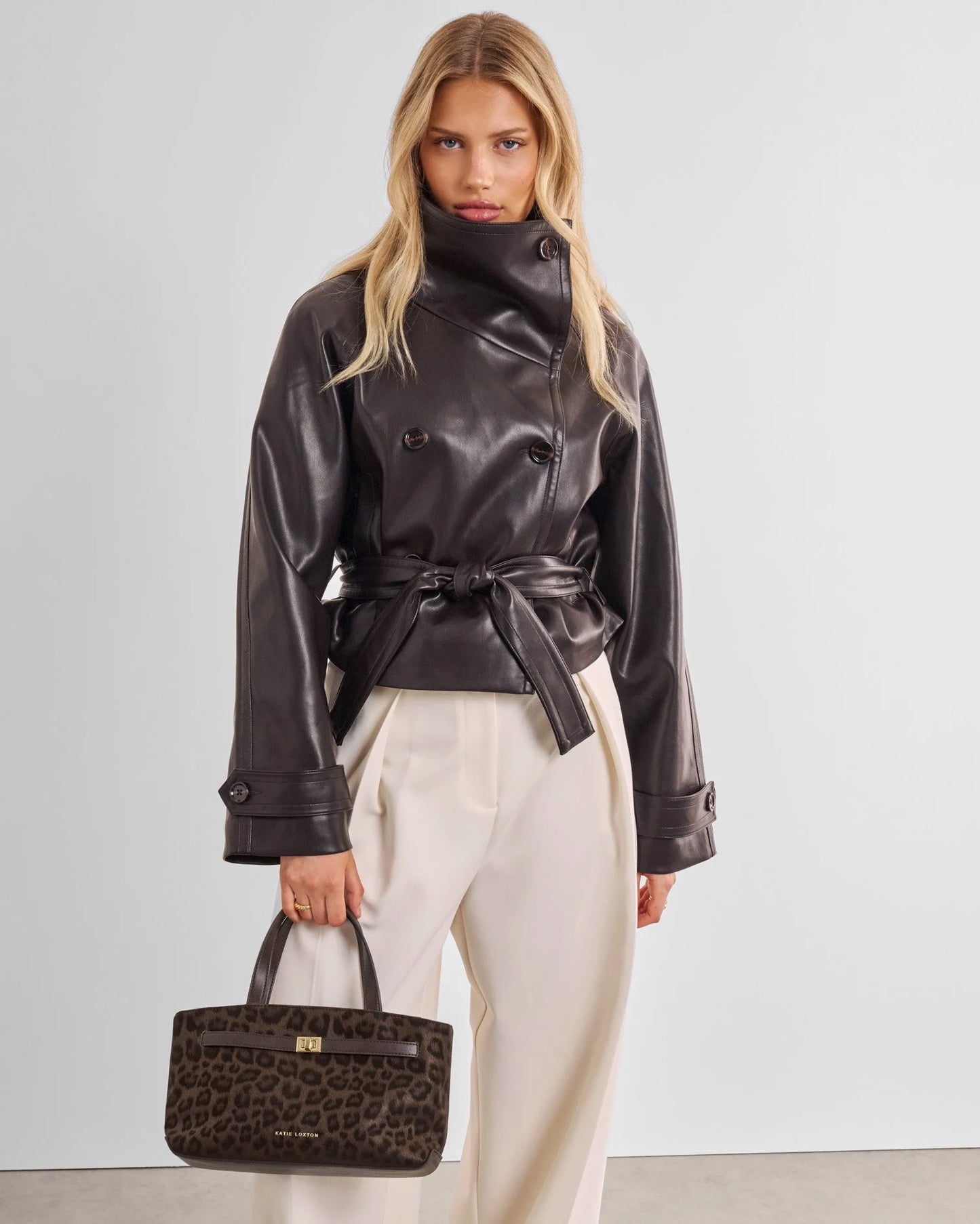 Katie Loxton Orin Top Handle Chocolate Leopard Bag