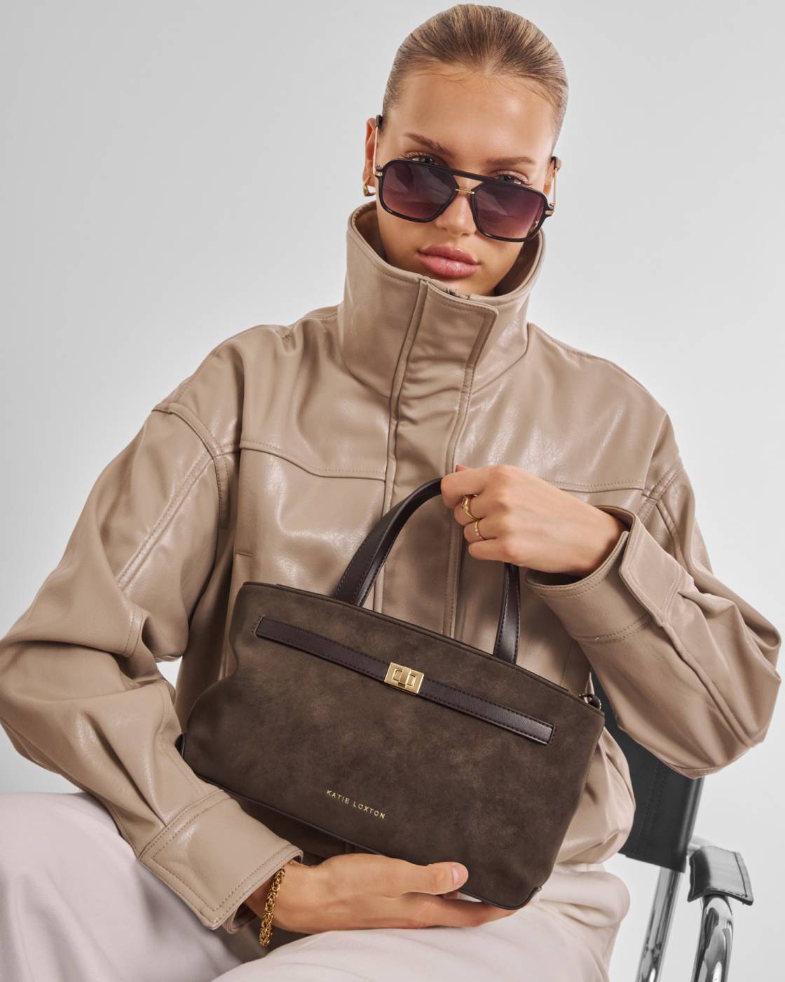 Katie Loxton Orin Top Handle Chocolate Bag